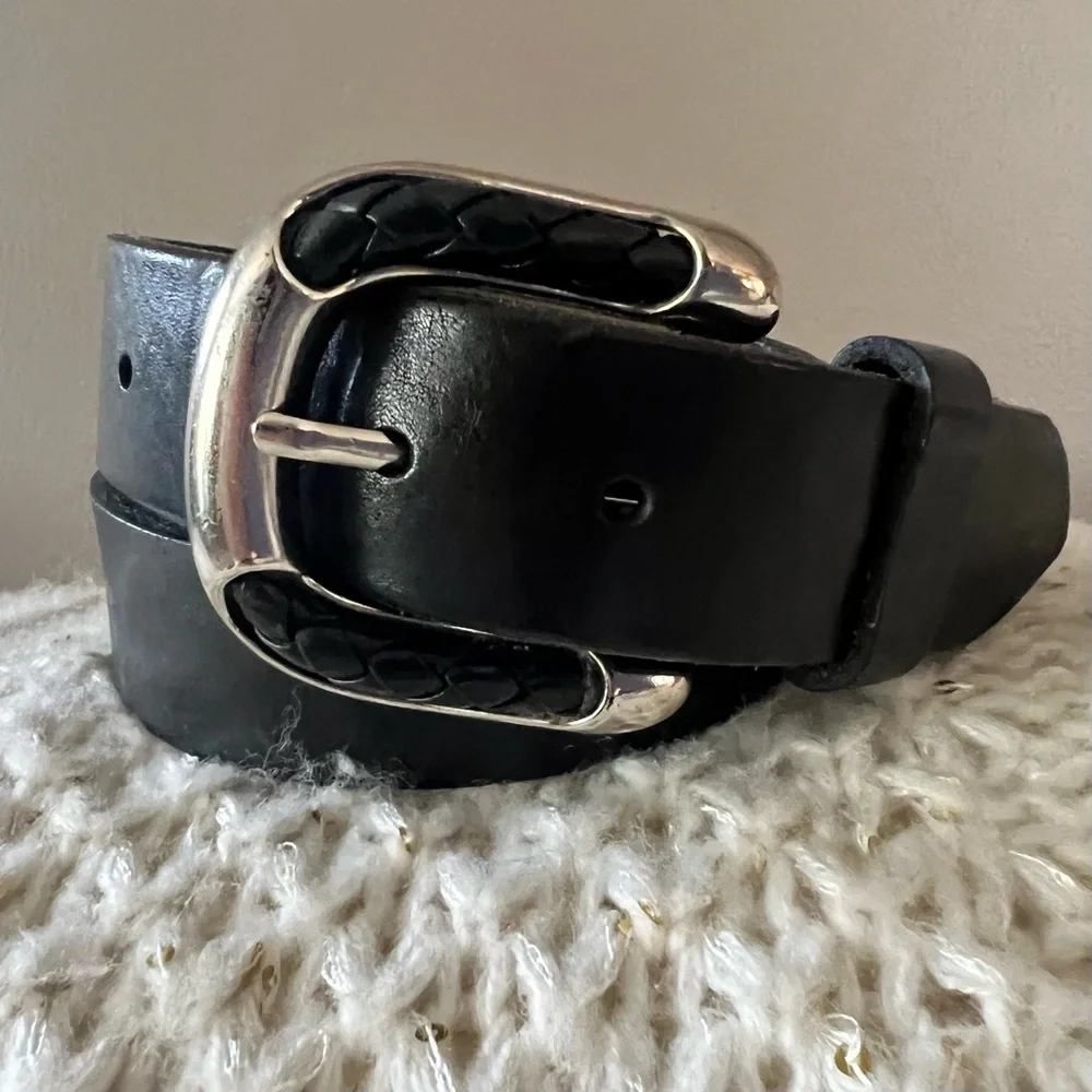 Mens BLACK Braided Leather/Silver Buckle FULL GRAIN COWHIDE Leather BELT S - Picture 7 of 8